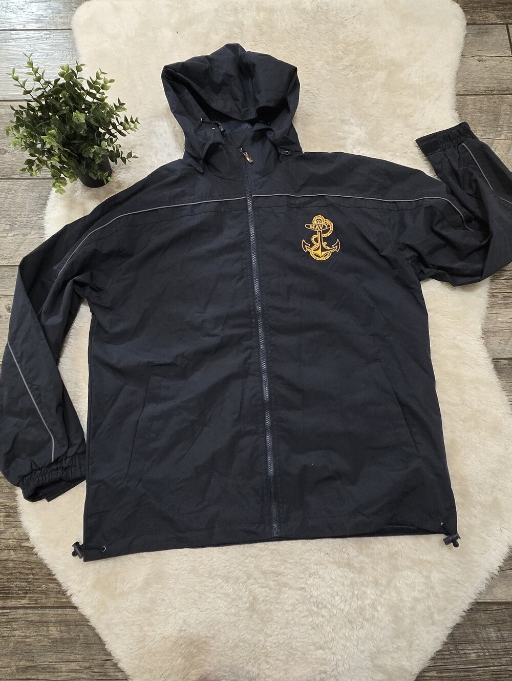 Cheneral US Navy Embroidered Hooded Gorpcore Outdoor Windbreaker Jacket, Large